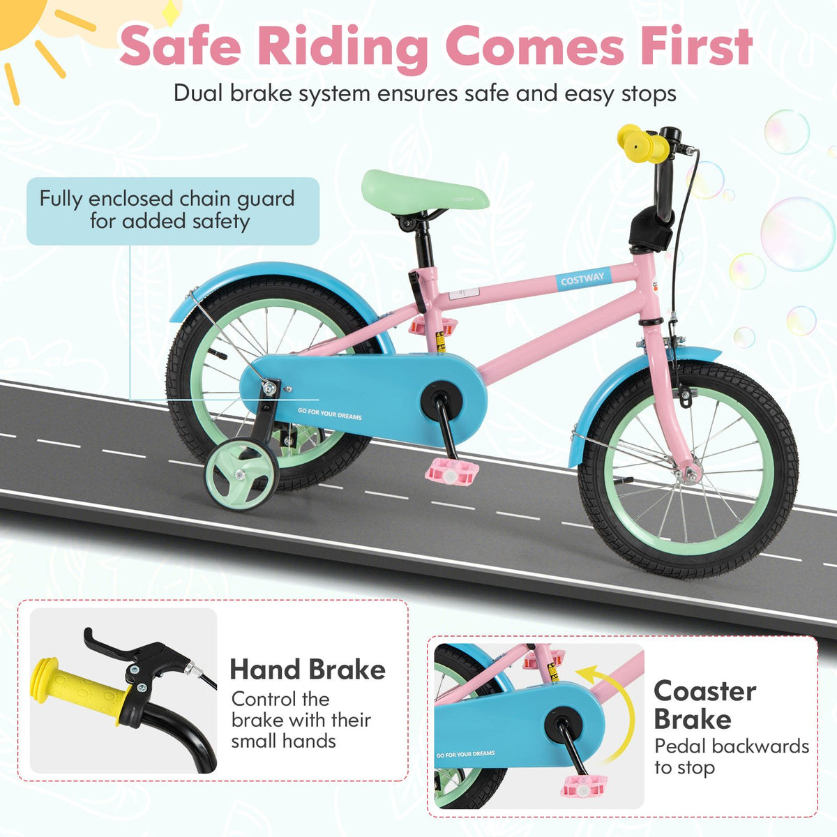 Kid's Bike with Adjustable Handlebar and Saddle Pink-14 Inches view 7