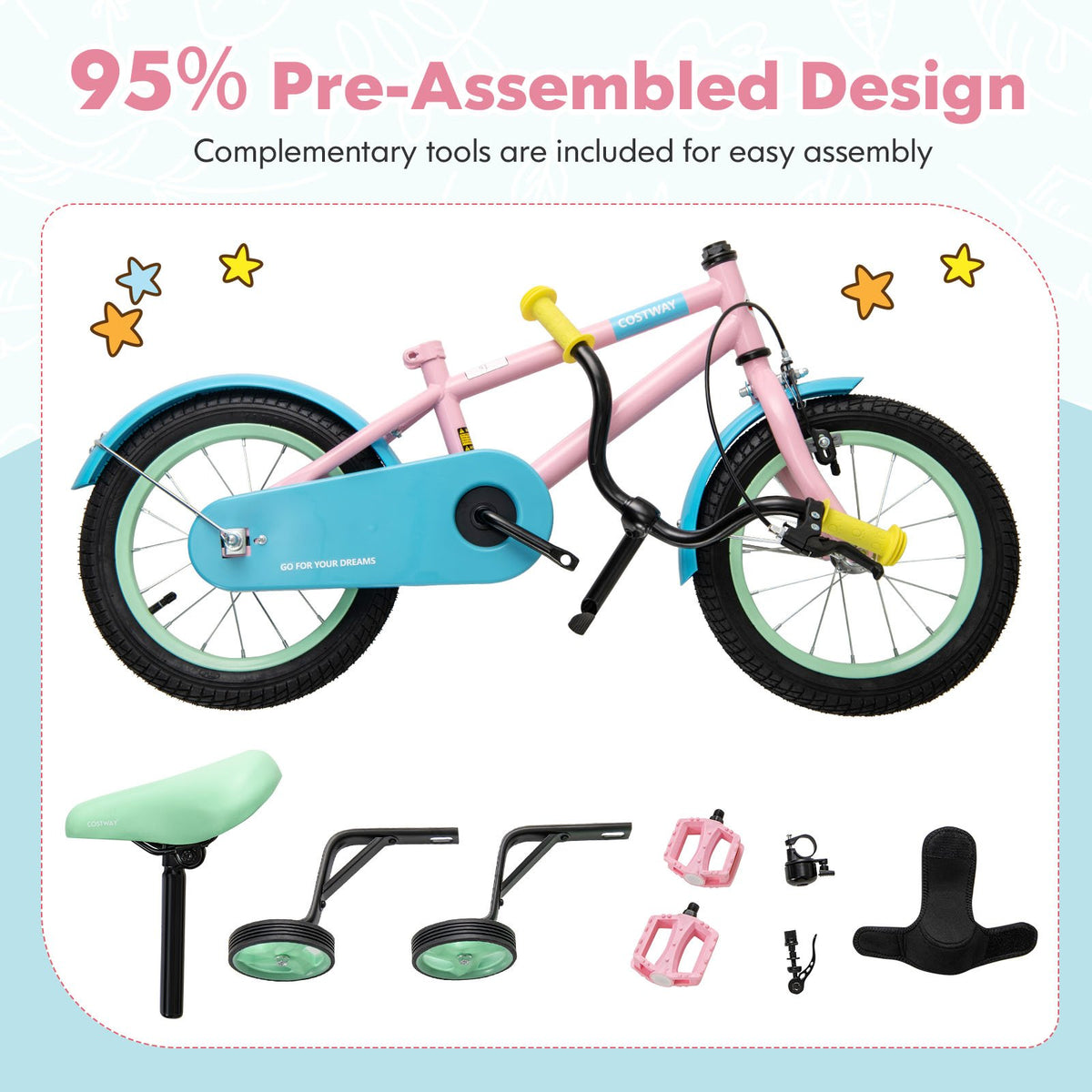 Kid's Bike with Adjustable Handlebar and Saddle Pink-14 Inches view 9
