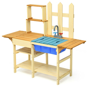 Kid's Outdoor Wooden Pretend Cook Kitchen Playset Toy view 4