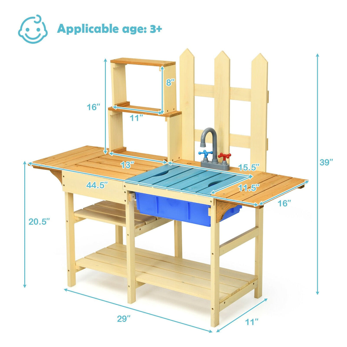 Kid's Outdoor Wooden Pretend Cook Kitchen Playset Toy view 5