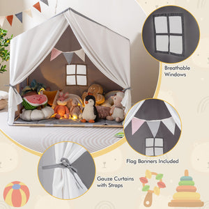 Kid's Play Tent with Washable Cotton Mat and Flag Banner-Gray view 6