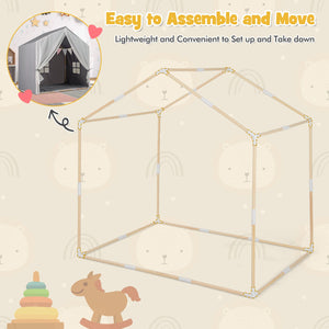 Kid's Play Tent with Washable Cotton Mat and Flag Banner-Gray view 7
