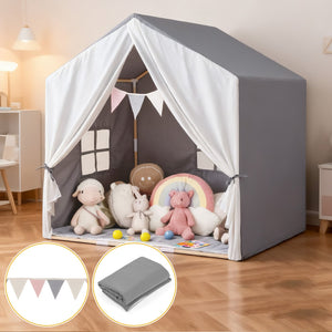 Kid's Play Tent with Washable Cotton Mat and Flag Banner-Gray view 8