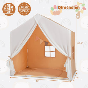 Kid's Play Tent with Washable Cotton Mat and Flag Banner-Orange view 4
