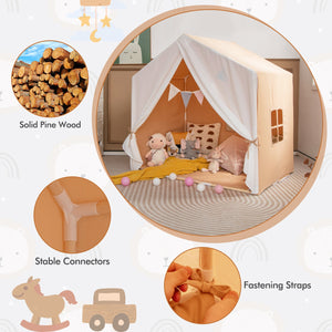 Kid's Play Tent with Washable Cotton Mat and Flag Banner-Orange view 6