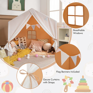 Kid's Play Tent with Washable Cotton Mat and Flag Banner-Orange view 7