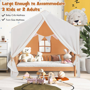 Kid's Play Tent with Washable Cotton Mat and Flag Banner-Orange view 9