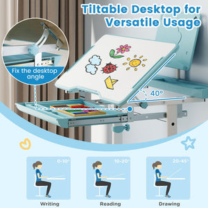 Kid's Study Desk and Chair Set with Tilt Desktop and Book Stand-Blue view 7