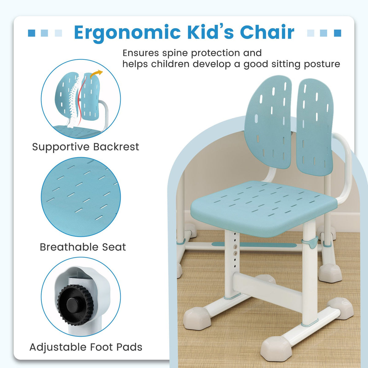 Kid's Study Desk and Chair Set with Tilt Desktop and Book Stand-Blue view 9