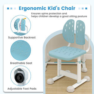 Kid's Study Desk and Chair Set with Tilt Desktop and Book Stand-Blue view 9