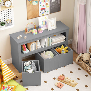 Kid Toy Storage Cabinet Drawer Chest with Wheels and Large Storage Cube Shelf-Gray view 3