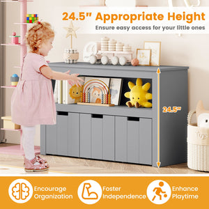 Kid Toy Storage Cabinet Drawer Chest with Wheels and Large Storage Cube Shelf-Gray view 7