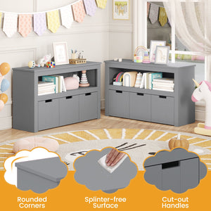 Kid Toy Storage Cabinet Drawer Chest with Wheels and Large Storage Cube Shelf-Gray view 8