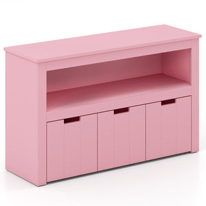 Kid Toy Storage Cabinet Drawer Chest with Wheels and Large Storage Cube Shelf-Pink view 4