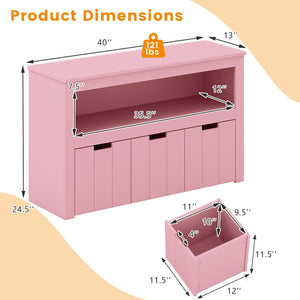 Kid Toy Storage Cabinet Drawer Chest with Wheels and Large Storage Cube Shelf-Pink view 5