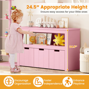 Kid Toy Storage Cabinet Drawer Chest with Wheels and Large Storage Cube Shelf-Pink view 6