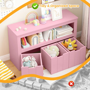 Kid Toy Storage Cabinet Drawer Chest with Wheels and Large Storage Cube Shelf-Pink view 9