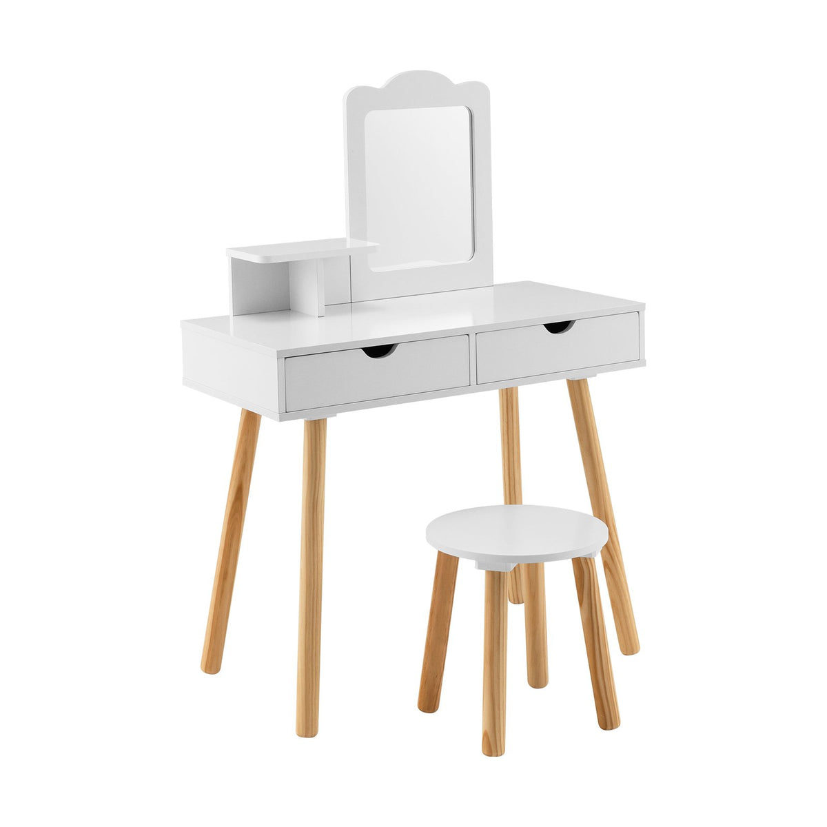 Kid Vanity Table Chair Set with Mirror and 2 Large Storage Drawers-White view 4
