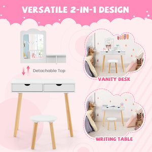 Kid Vanity Table Chair Set with Mirror and 2 Large Storage Drawers-White view 9