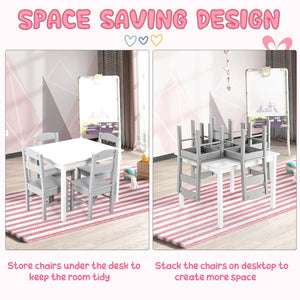 Kids 5 Piece Table and Chair Set Wooden Children Activity Playroom Furniture Gift-White view 5
