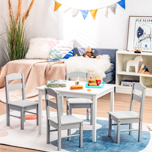Kids 5 Piece Table and Chair Set Wooden Children Activity Playroom Furniture Gift-White view 6