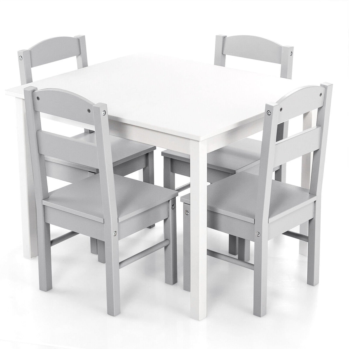 Kids 5 Piece Table and Chair Set Wooden Children Activity Playroom Furniture Gift-White view 8
