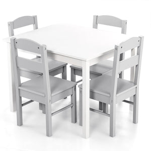 Kids 5 Piece Table and Chair Set Wooden Children Activity Playroom Furniture Gift-White view 8