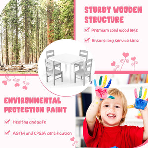 Kids 5 Piece Table and Chair Set Wooden Children Activity Playroom Furniture Gift-White view 9