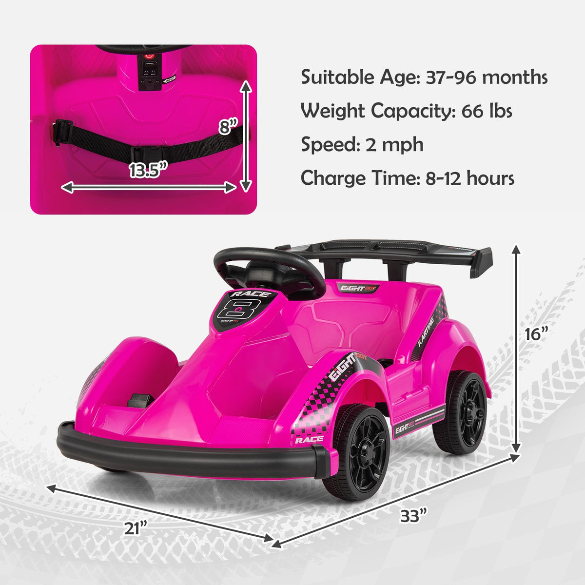 Kids 6V Ride On Go Cart with Remote Control and Safety Belt-Pink view 4