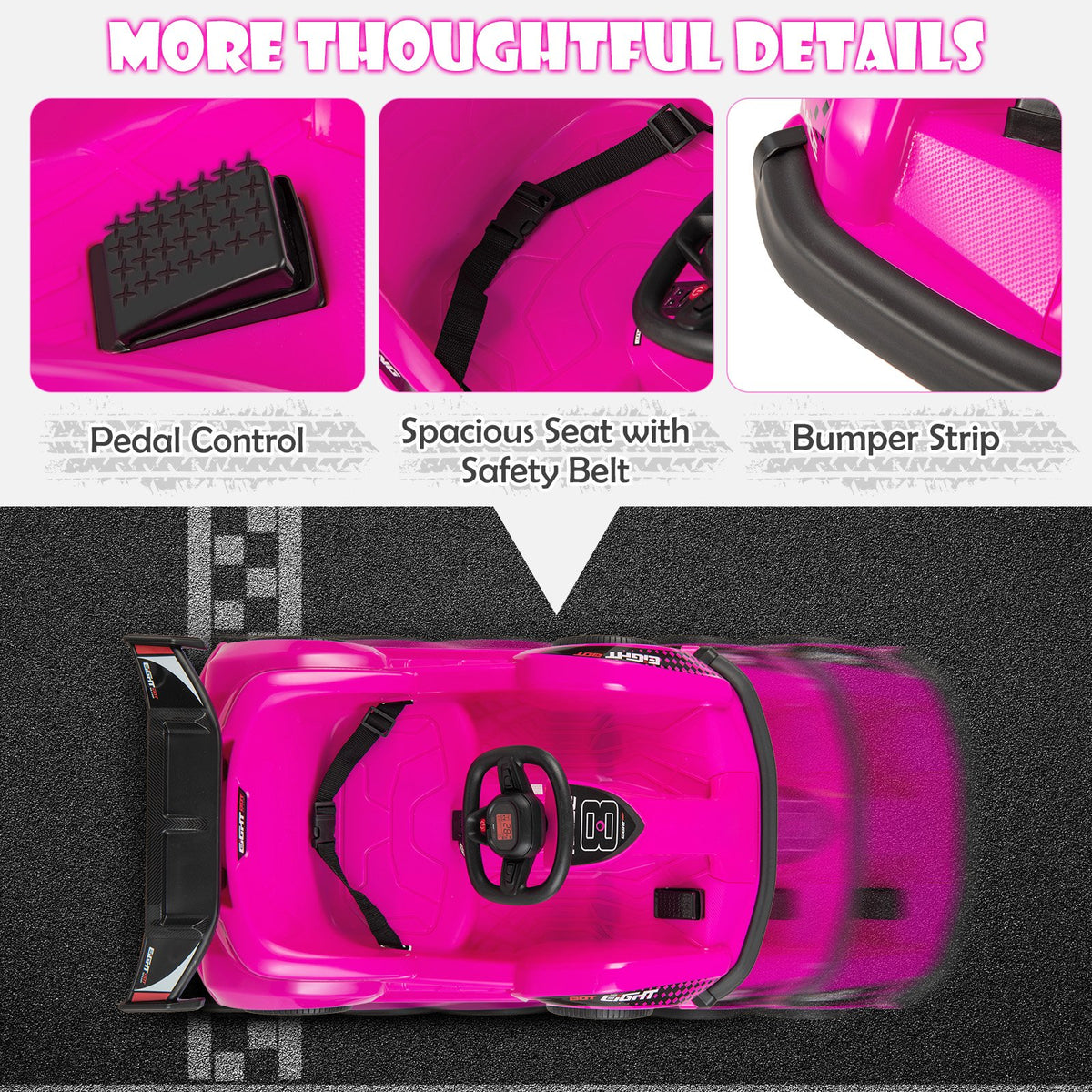 Kids 6V Ride On Go Cart with Remote Control and Safety Belt-Pink view 8