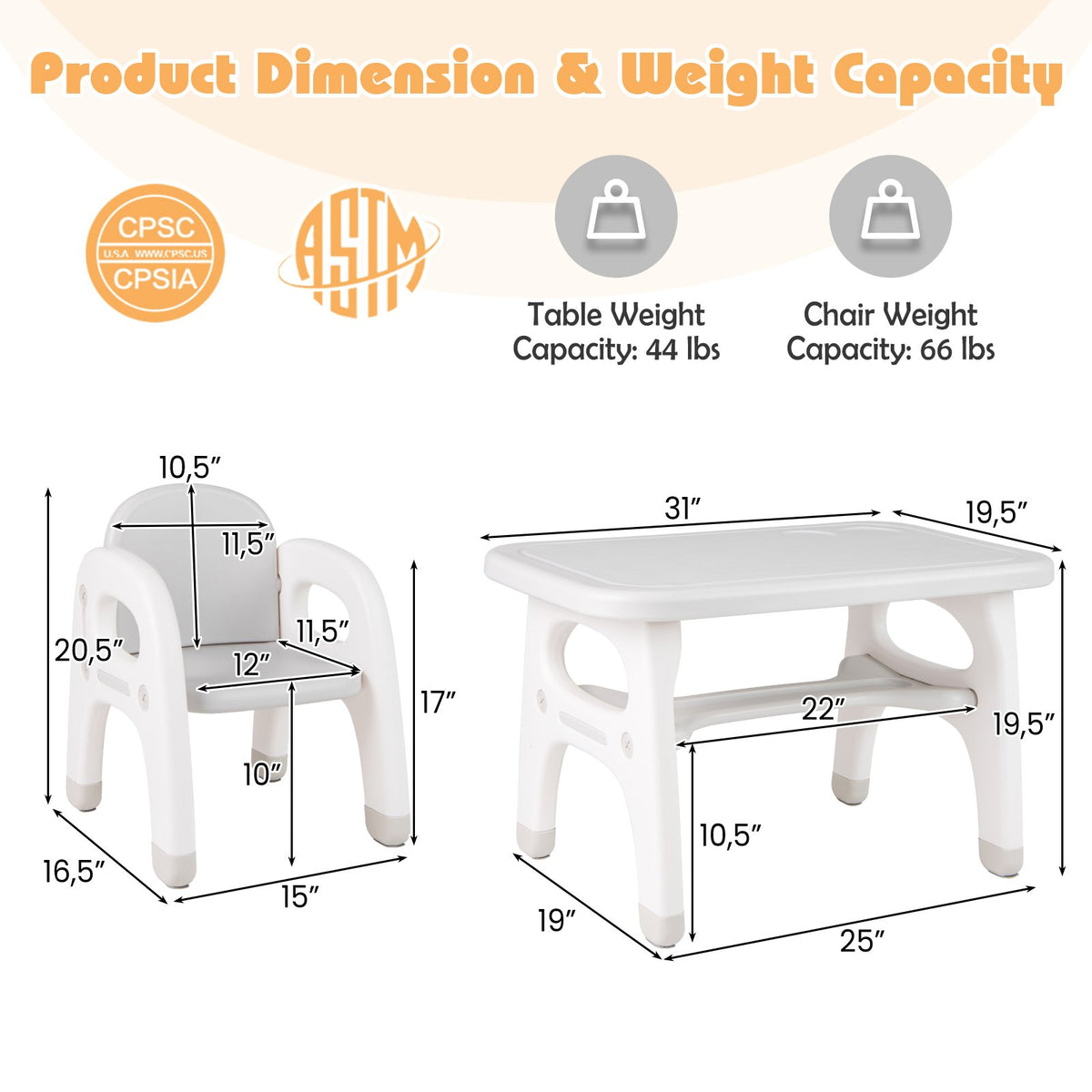 Kids Activity Table and Chair Set with Montessori Toys for Preschool and Kindergarten-Gray view 5