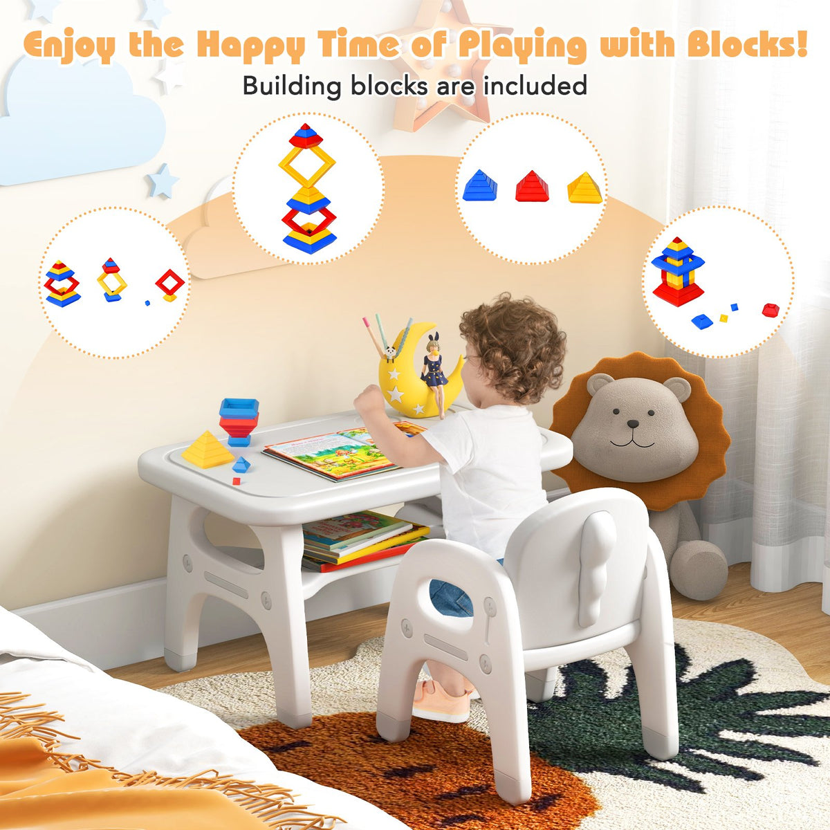 Kids Activity Table and Chair Set with Montessori Toys for Preschool and Kindergarten-Gray view 7