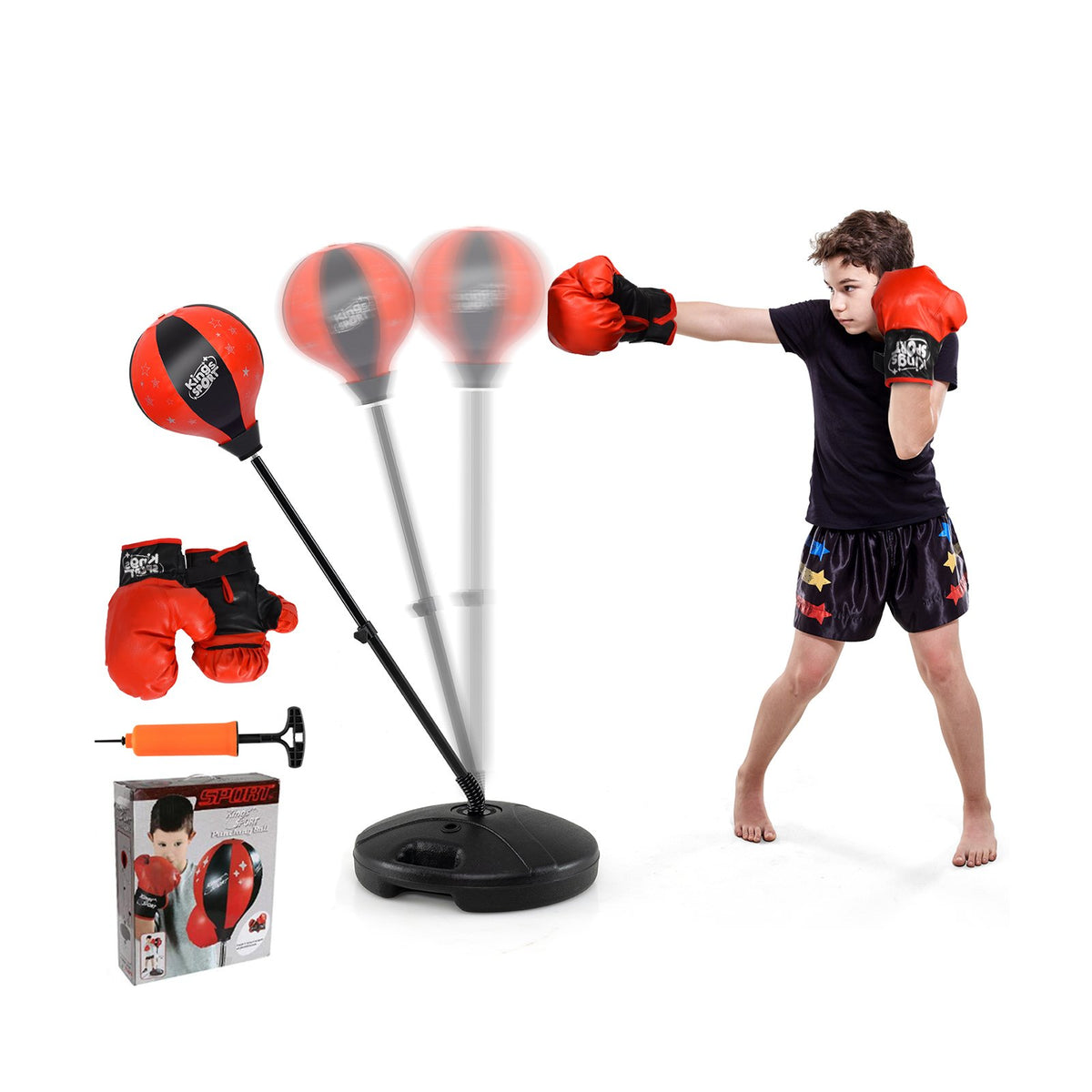 Kids Adjustable Stand Punching Bag Toy Set with Boxing Glove-Black & Red