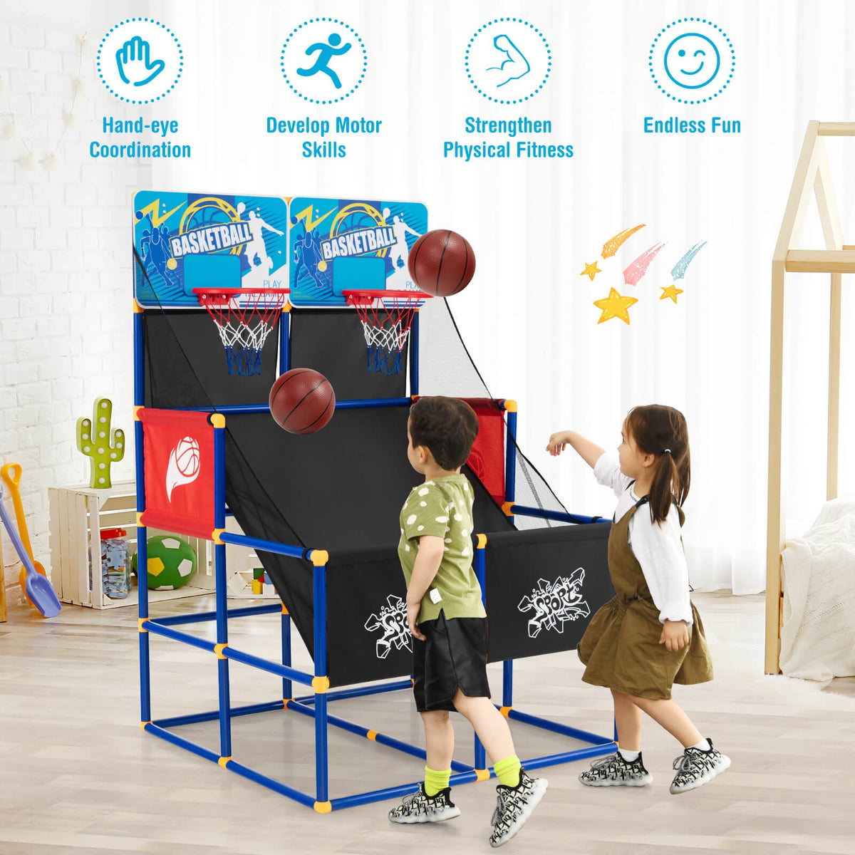 Kids Arcade Basketball Game Set with 4 Basketballs and Ball Pump view 3