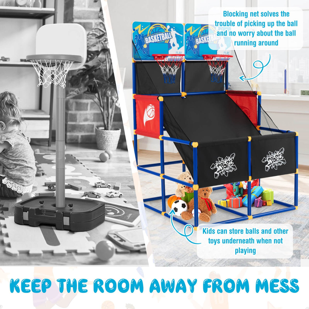Kids Arcade Basketball Game Set with 4 Basketballs and Ball Pump view 7