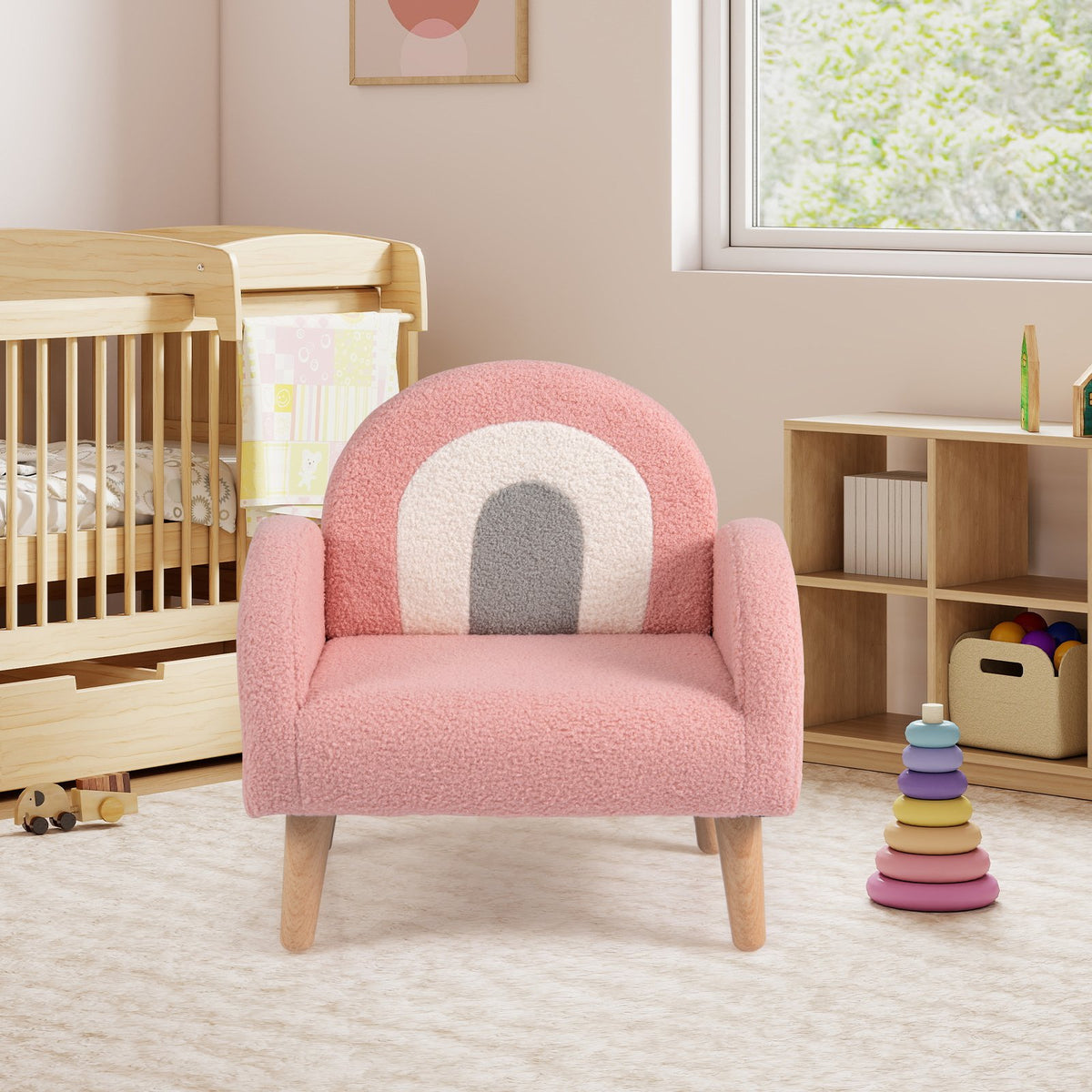 Kids Armchair with Comfy Backrest and Armrests-Pink view 2