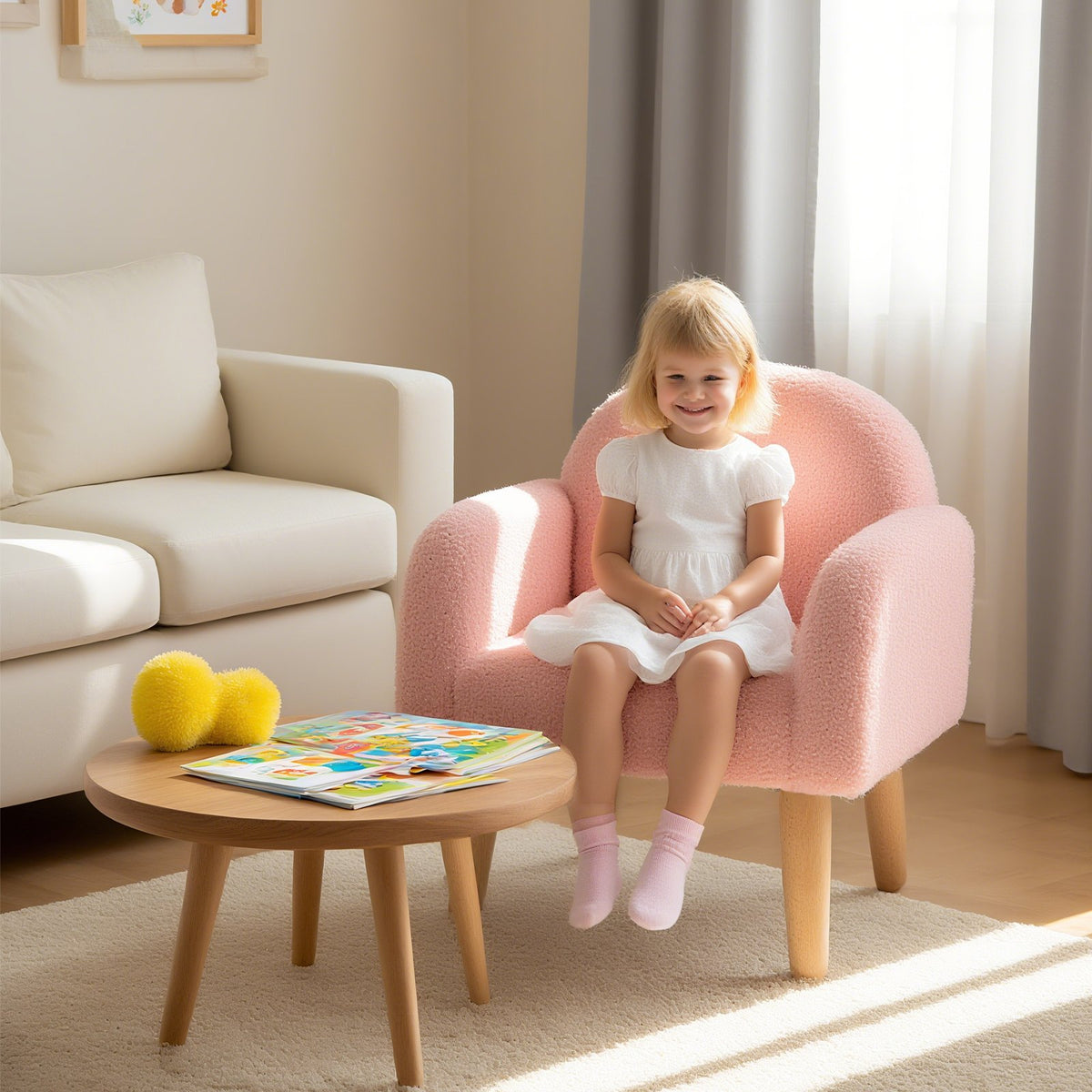 Kids Armchair with Comfy Backrest and Armrests-Pink view 6