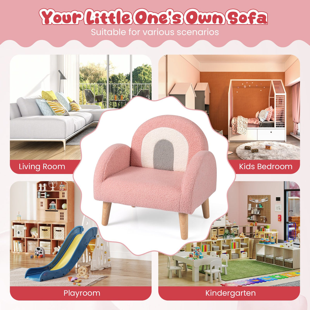 Kids Armchair with Comfy Backrest and Armrests-Pink view 9