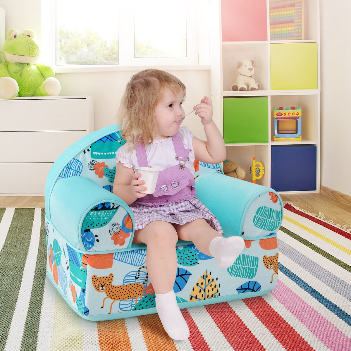 Kids Armchair with Plush Velvet Cover and Soft Sponge Filling-Blue view 2