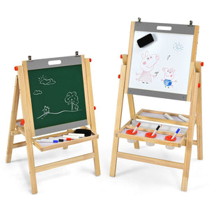 Kids Art Easel with Paper Roll Double Sided Chalkboard and Whiteboard-Gray view 4