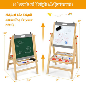 Kids Art Easel with Paper Roll Double Sided Chalkboard and Whiteboard-Gray view 5