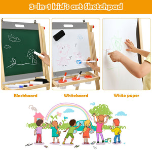 Kids Art Easel with Paper Roll Double Sided Chalkboard and Whiteboard-Gray view 7