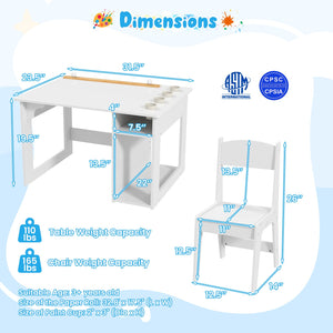 Kids Art Table and Chair Set Toddler Craft Drawing Desk-White view 5