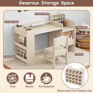 Kids Art Table and Chair Set with Detachable Paper Roll Holder and Cabinet-Natural view 7