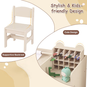 Kids Art Table and Chair Set with Detachable Paper Roll Holder and Cabinet-Natural view 8