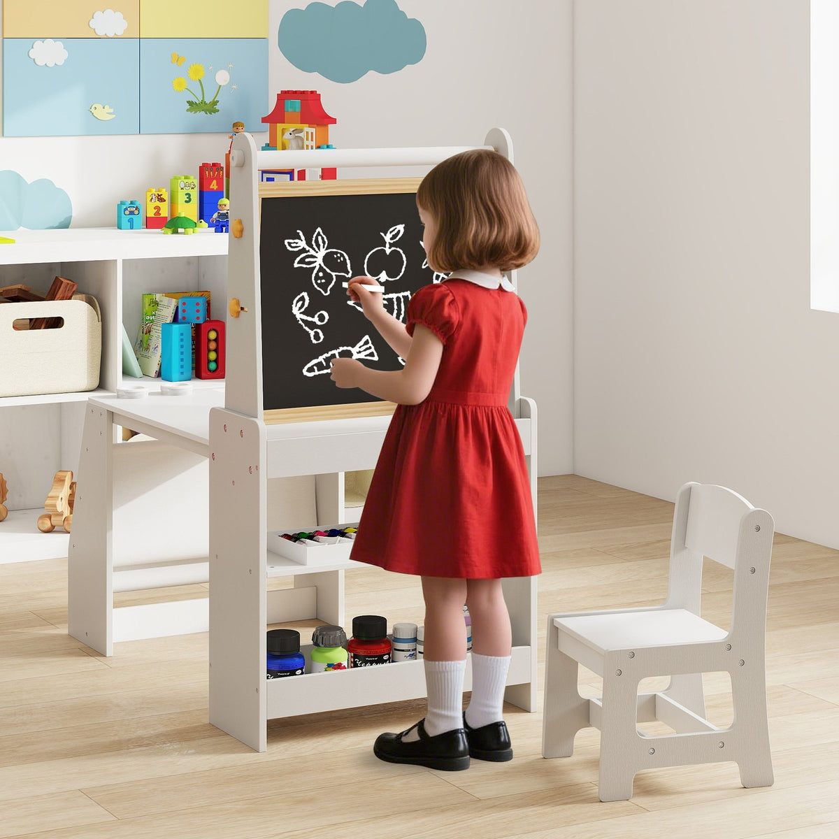 Kids Art Table and Chair Set with Easel and Chair for Drawing Reading-Grey view 3