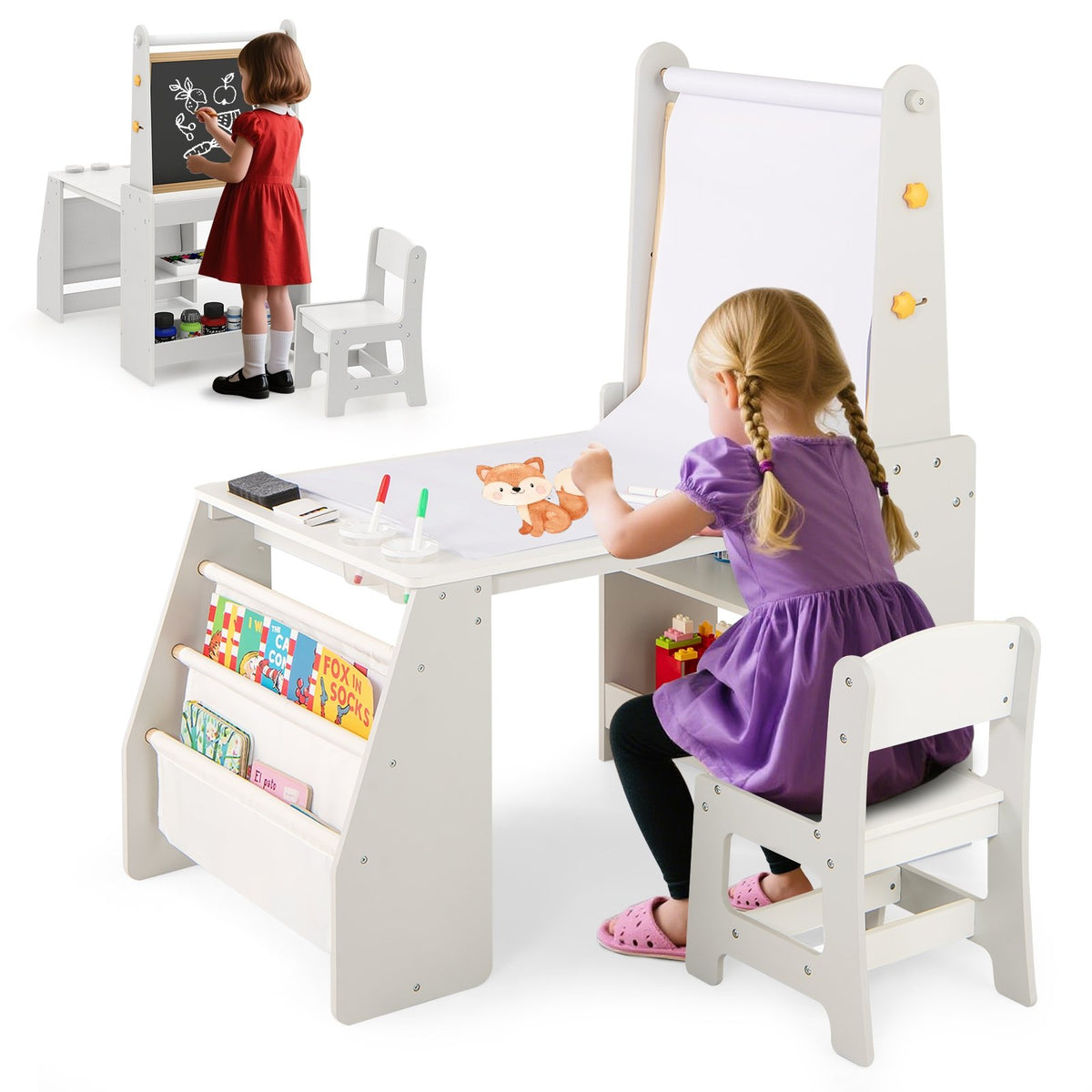 Kids Art Table and Chair Set with Easel and Chair for Drawing Reading-Grey view 4