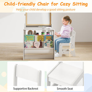 Kids Art Table and Chair Set with Easel and Chair for Drawing Reading-Grey view 8