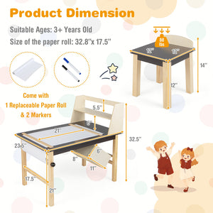 Kids Art Table and Chairs Set with Paper Roll and Storage Bins-Coffee view 5