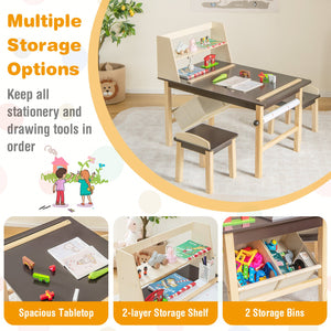 Kids Art Table and Chairs Set with Paper Roll and Storage Bins-Coffee view 7